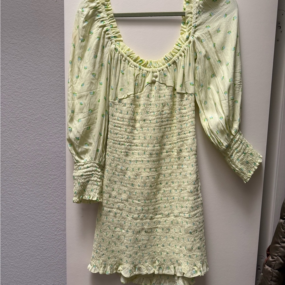 Faithfull Smocked Pastel Yellow Floral Mini Dress